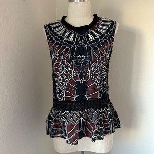 Sea Laser Cutout Blouse Crew Neck Sleeveless Peplum Lightweight Multicolor Sz 4